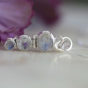 Sterling Silver Triple Rainbow Moonstone Necklace